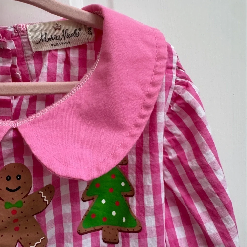 Marie Nicole Girls Size 6 Pink Gingham Long Sleeve Christmas Holiday Dress